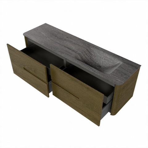 Mondiaz CIRO-DLUX Ensemble de meubles de salle de bains - 160x45x50cm - plan vasque Solid surface Oza - 1 vasque à droite - sans trous de robinet - 4 tiroirs - Dusk SW1533299