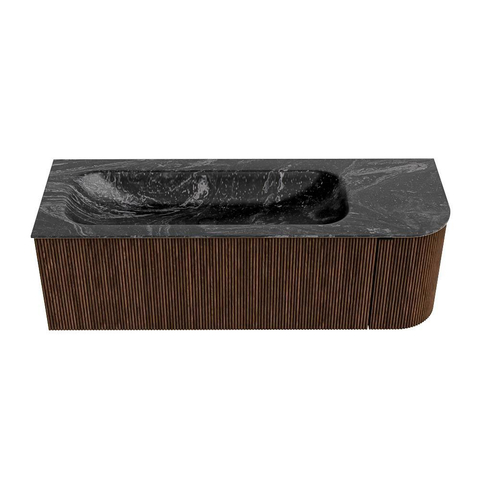 MONDIAZ KURVE-DLUX meuble de salle de bains 135cm avec module 25 R couleur noyer avec 1 tiroir et 1 porte. Vasque BIG MEDIUM gauche 1 trou de robinetterie couleur lave. SW1137248