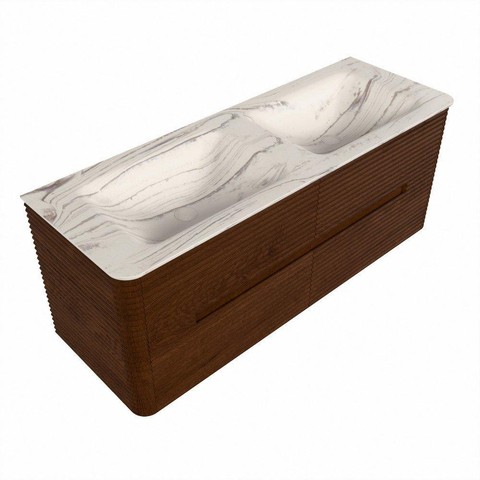 Mondiaz CIRO-DLUX Badkamermeubelset - 130x45x50cm - Solid surface wastafel Nata - 2 wasbak Dubbel - zonder kraangaten - 4 lades - Ruby SW1532049
