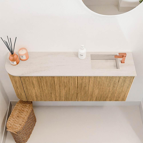 Mondiaz JOYA-DLUX 101.6cm toiletmeubel - ronding links kleur Oak - Wastafel FAYE positie Rechts 1 kraangat kleur Meli. SW1423960