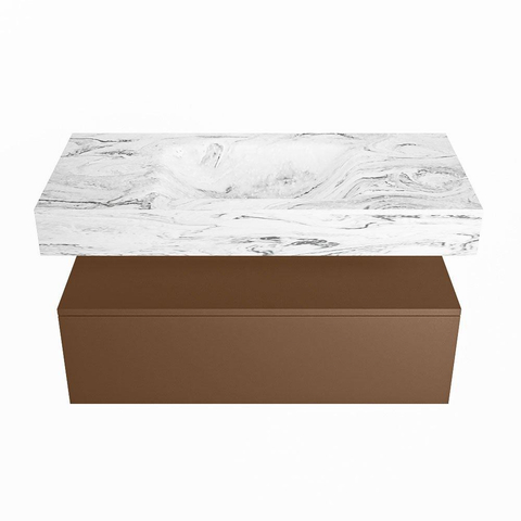 Mondiaz ALAN-DLUX Ensemble de meuble - 100cm - meuble Rust mat - 1 tiroir - Lavabo Cloud Glace suspendu - vasque Centre - 0 trous de robinet SW805678