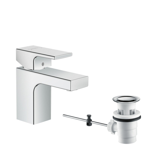 Hansgrohe Vernis Shape 1 greeps wastafelkraan - 70 zinc - met trekwaste - hoogglans chroom SW651645