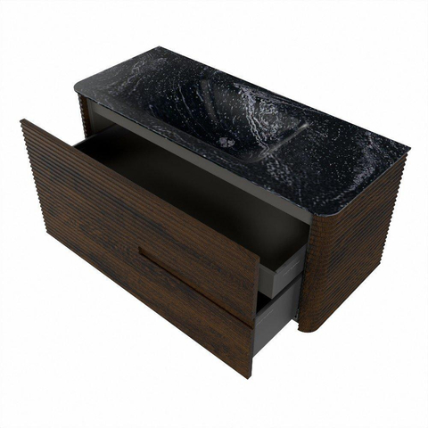 Mondiaz CIRO-DLUX Badkamermeubelset - 110x45x50cm - Solid surface wastafel Lava - 1 wasbak Midden - zonder kraangaten - 2 lades - Walnut SW1530195