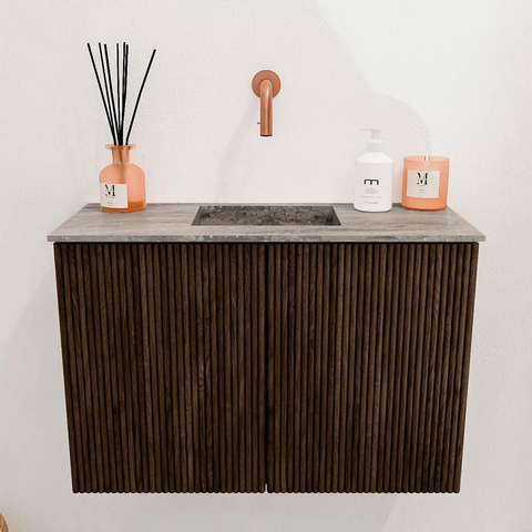 Mondiaz JOYA-DLUX 60cm toiletmeubel - kleur Walnut - Wastafel FAYE positie Midden Zonder kraangat kleur Oza. SW1424558