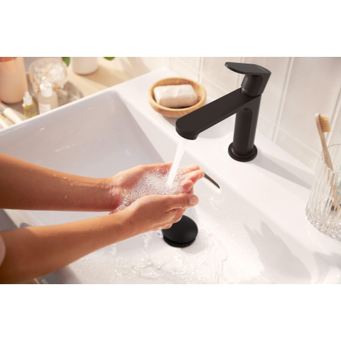 Hansgrohe Rebris s 1 greeps wastafelkraan - 110 - coolstart - met trekwaste - mat zwart SW796576