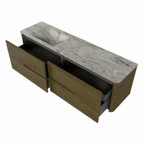 Mondiaz CIRO-DLUX Meuble de salle de bains - 170x45x50cm - Plan-vasque solid surface Glace - 1 vasque à gauche - 1 trou de robinetterie - 4 tiroirs - Dusk SW1533005