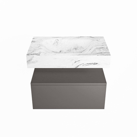 Mondiaz ALAN-DLUX Ensemble de meuble - 70cm - meuble Dark grey mat - 1 tiroir - Lavabo Cloud Glace suspendu - vasque Centre - 0 trous de robinet SW804802