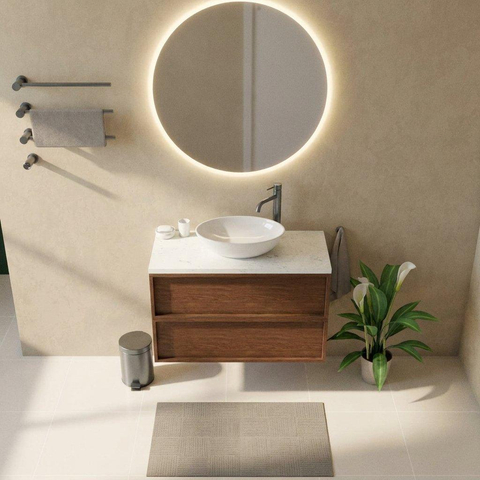 Saniclass Holz Frame Badkamermeubelset - 100x45x63cm - Dia marmeren wastafelblad gepolijst (wit) - 1 kraangat - 2 lades - mat walnut pure (hout) SW1579963