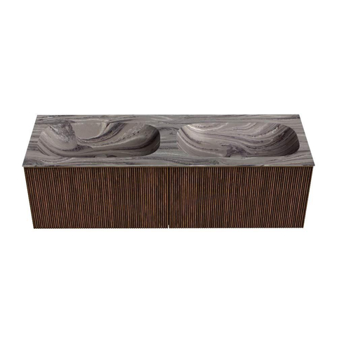 MONDIAZ KURVE-DLUX 140cm badmeubel kleur Walnut met 2 lades en 0 deuren. Wastafel STOR SMALL Dubbel zonder kraangat Sombra. SW1433704