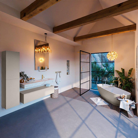 Mondiaz ALAN-DLUX Ensemble de meuble - 130cm - meuble Linen mat - 1 tiroir - Lavabo Cloud Frappe suspendu - vasque Droite - 1 trou de robinet SW805483