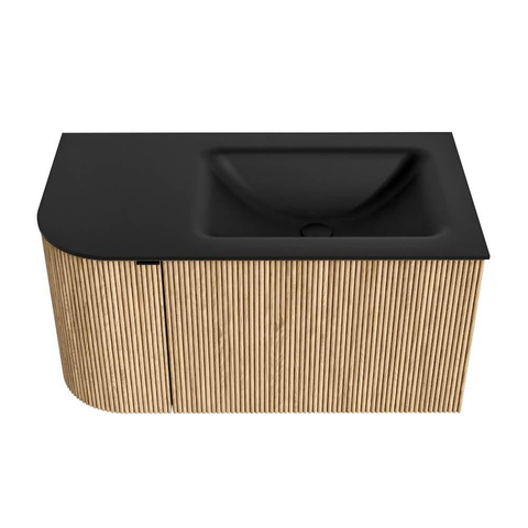 MONDIAZ KURVE meuble de salle de bain 85cm avec module 25 L couleur chêne avec 1 tiroir et 1 porte. Lavabo CLOUD droite sans trou de robinetterie Urban. SW1138347