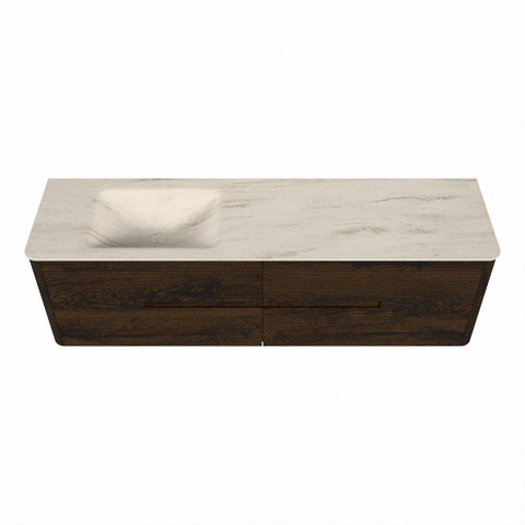 Mondiaz CIRO-DLUX Meuble de salle de bains - 170x45x50cm - Plan vasque solid surface Meli - 1 lavabo à gauche - 1 trou de robinet - 4 tiroirs - Noyer SW1530524