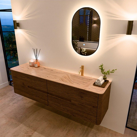 Mondiaz CIRO-DLUX Badkamermeubelset - 180x45x50cm - Solid surface wastafel Arena - 1 wasbak Rechts - 1 kraangat - 4 lades - Dusk SW1533139