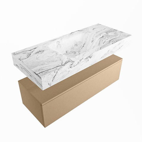 Mondiaz ALAN-DLUX Ensemble de meuble - 110cm - meuble Oro mat - 1 tiroir - Lavabo Cloud Glace suspendu - vasque Centre - 0 trous de robinet SW806297