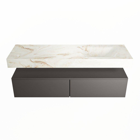Mondiaz ALAN-DLUX Ensemble de meuble - 150cm - meuble Dark grey mat - 2 tiroirs - Lavabo Cloud Frappe suspendu - vasque Droite - 0 trous de robinet SW805006