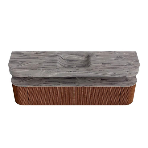 MONDIAZ THOR-DLUX Meuble de salle de bains 190cm arrondi gauche + droite couleur Ruby avec 2 tiroirs et 2 portes. Vasque suspendue CLOUD Milieu sans trou de robinet couleur Sombra. SW1466702