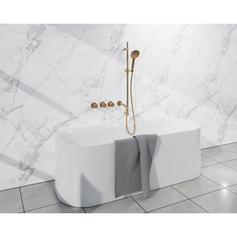 Fortifura Nebbio Ensemble combiné baignoire - mitigeur thermostatique - barre de glissement - coude mural intégré - flexible de douche lisse - douchette ronde - bec - laiton brossé SW1238007
