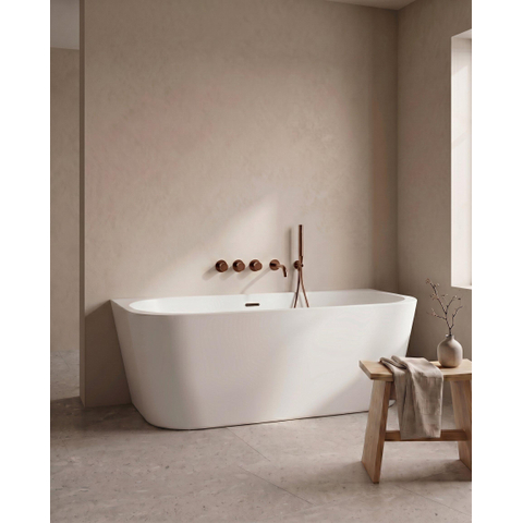 ZEZA Grand Baignoire demi-îlot – 180 × 80 × 58 cm – avec évacuation – acrylique – ronde – blanc brillant SW1442342