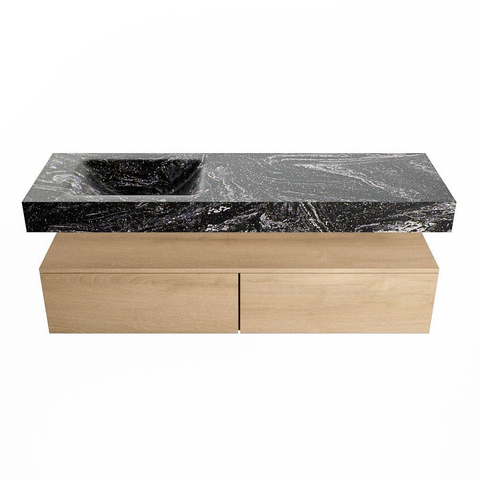 Mondiaz ALAN-DLUX Ensemble de meuble - 150cm - meuble Washed Oak mat - 2 tiroirs - Lavabo Cloud Lava suspendu - vasque Gauche - 0 trous de robinet SW808952