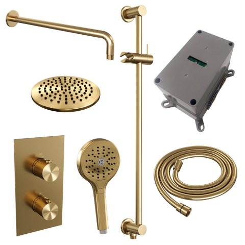 BRAUER Gold Edition ensemble de douche pluie encastré – douche de tête Ø 20 cm – bras mural courbé 40 cm – avec inverseur – barre de douche 70 cm SW547695