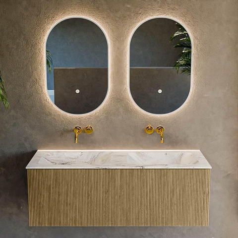 Mondiaz KURVE-DLUX Ensemble meuble de salle de bains - 120x46x40cm - 1 tiroir - lavabo solid surface - double - sans trou de robinet - Dusk SW1415505