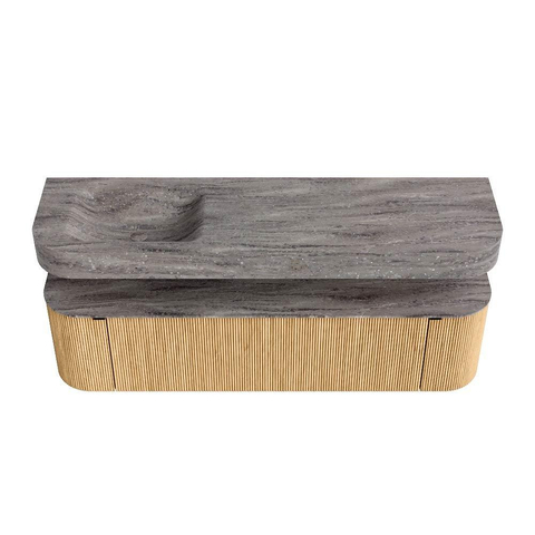 MONDIAZ THOR-DLUX 170cm badmeubel ronding links + rechts kleur Oak met 1 lade en 2 deuren. Vrijhangende wastafel CLOUD Links 1 kraangat kleur Oza. SW1465688