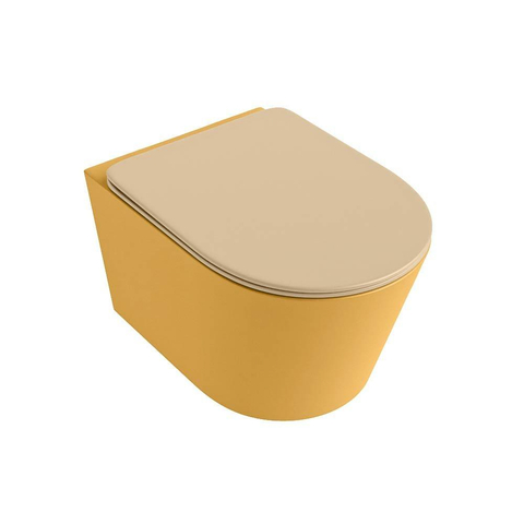 Mondiaz LAVIE hangtoilet – spoelrandloos – 36 x 53 cm – met softclose zitting – Ocher (geel), zitting Sand (beige) SW1208773