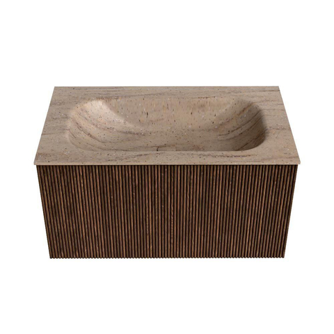 MONDIAZ KURVE-DLUX Meuble de salle de bains 80 cm couleur Walnut avec 1 tiroir et 0 porte. Lavabo BIG SMALL Central 1 trou de robinet Saba. SW1433162