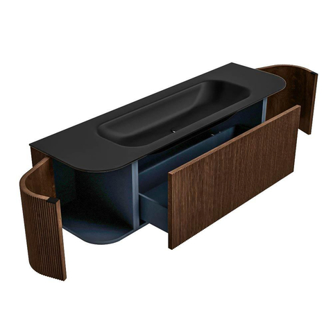MONDIAZ KURVE Meuble de salle de bains 150 cm avec module 25 Len R couleur Walnut avec 1 tiroir et 2 portes. Lavabo BIG MEDIUM central 1 trou de robinet Urban. SW1138461