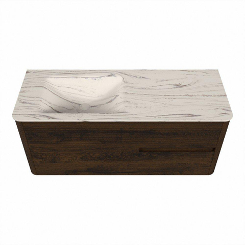 Mondiaz CIRO-DLUX Ensemble de meubles de salle de bains - 120x45x50cm - lavabo en solid surface Nata - 1 vasque à gauche - 1 trou de robinet - 2 tiroirs - Noyer SW1530583