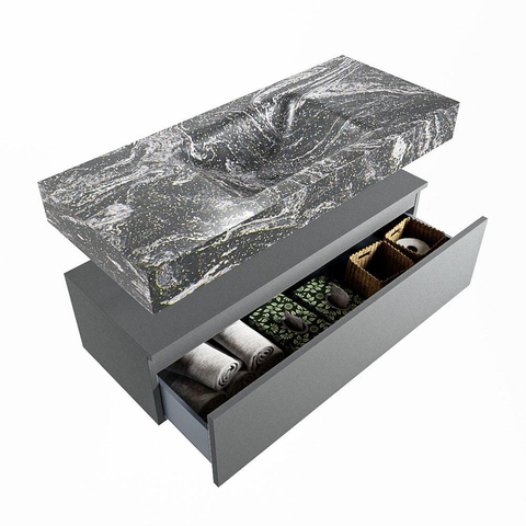 Mondiaz ALAN-DLUX Ensemble de meuble - 110cm - meuble Plata mat - 1 tiroir - Lavabo Cloud Lava suspendu - vasque Centre - 1 trou de robinet SW808544