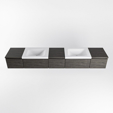 MONDIAZ BUKLA 240cm ensemble de meuble avec module 40 couleur Marron Foncé avec 5 tiroirs. Lavabo CLOUD double 0 trou de robinet couleur Talc. SW1382271