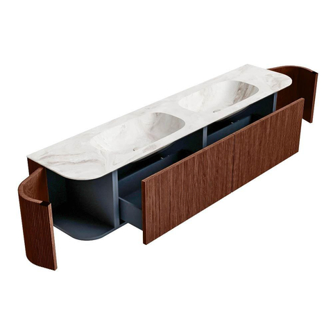 Mondiaz KURVE-DLUX Badkamermeubelset - 200x46x40cm - 2 lade - 2 deuren - wastafel solid surface - dubbel - 2 kraangaten - Ruby SW1415701