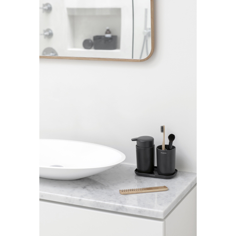 Brabantia ReNew Ensemble d'accessoires pour la salle de bains Kit de 3 Distributeur de savon, Porte brosse à dents et Plateau Dark Grey Gris SW454750