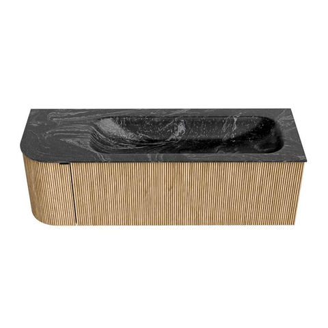 MONDIAZ KURVE-DLUX meuble de salle de bains 135cm avec module 25 L couleur chêne avec 1 tiroir et 1 porte. Lavabo BIG MEDIUM droite 1 trou de robinet couleur lave. SW1138134