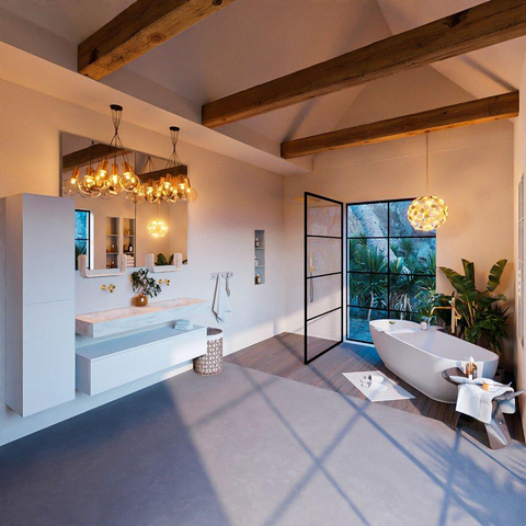 Mondiaz ALAN-DLUX Ensemble de meuble - 130cm - meuble Talc mat - 1 tiroir - Lavabo Cloud Opalo suspendu - vasque Gauche et droite - 0 trous de robinet SW806150