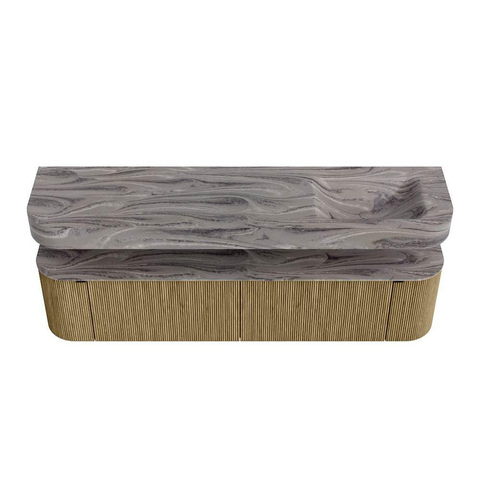 MONDIAZ THOR-DLUX Meuble de salle de bains 190cm arrondi gauche + droite couleur Dusk avec 2 tiroirs et 2 portes. Vasque suspendue CLOUD Droite 1 trou de robinet couleur Sombra. SW1466720