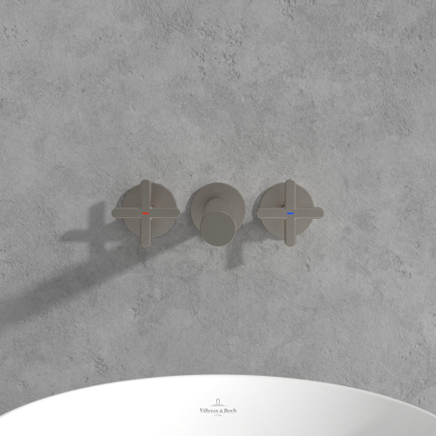 Villeroy & Boch Loop & Friends wastafeluitloop set - met kruisgreep - wandmontage - Brushed Nickel (rvs) SW974329
