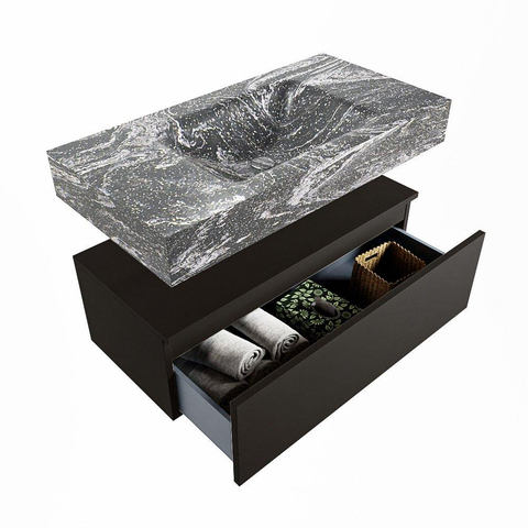 Mondiaz ALAN-DLUX Ensemble de meuble - 90cm - meuble Urban mat - 1 tiroir - Lavabo Cloud Lava suspendu - vasque Centre - 0 trous de robinet SW808060