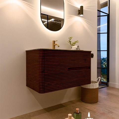Mondiaz CIRO-DLUX Meuble de salle de bains - 90x45x50cm - Plan-vasque en solid surface Oza - 1 lavabo au centre - 1 trou de robinet - 2 tiroirs - Ruby SW1532077