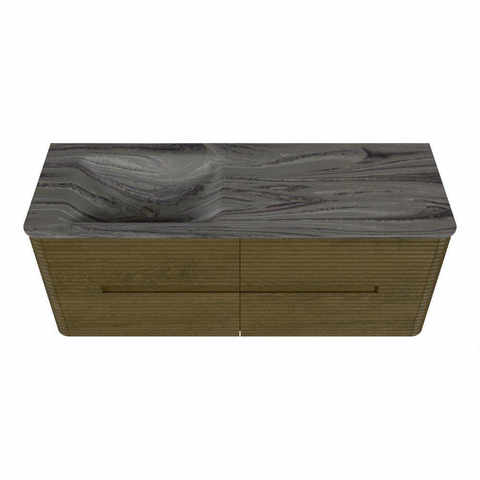 Mondiaz CIRO-DLUX Badkamermeubelset - 130x45x50cm - Solid surface wastafel Sombra - 1 wasbak Links - zonder kraangaten - 4 lades - Dusk SW1533393