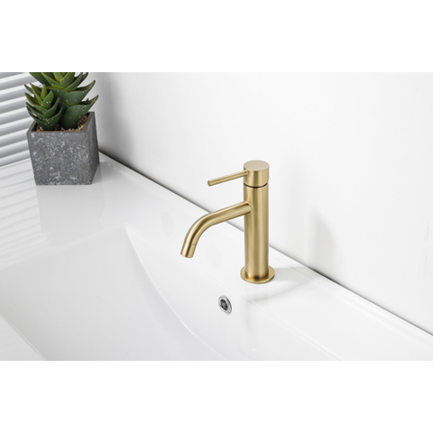 Fortifura Calvi Slim Wastafelkraan - 17.4cm - opbouw - PVD - geborsteld messing (goud) SW720545