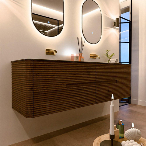 Mondiaz CIRO-DLUX Badkamermeubelset - 170x45x50cm - Solid surface wastafel Lava - 2 wasbak Dubbel - zonder kraangaten - 4 lades - Dusk SW1533065