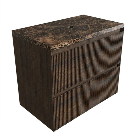 Saniclass Holz Atelier Badkamermeubelset - 80x45x63cm - Noche natuurstenen topblad dark emperador - zonder kraangat - 2 lades - mat eiken charcoal (hout) SW1478262