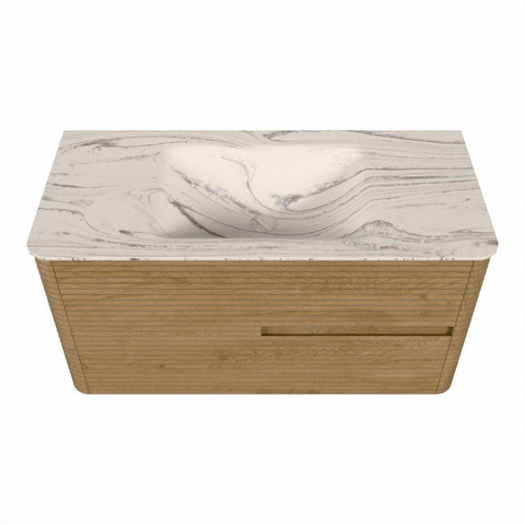 Mondiaz CIRO-DLUX Badkamermeubelset - 100x45x50cm - Solid surface wastafel Nata - 1 wasbak Midden - zonder kraangaten - 2 lades - Oak SW1531431