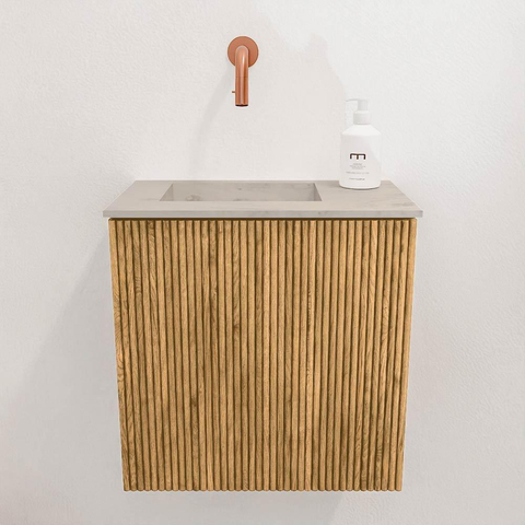 Mondiaz JOYA-DLUX 40cm toiletmeubel - kleur Oak - Wastafel FAYE positie Links Zonder kraangat kleur Opalo. SW1422145