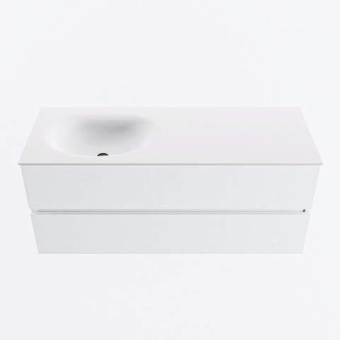 MONDIAZ VICA Meuble de salle de bains 120cm sous-meuble Talc 2 tiroirs. Lavabo MOON gauche sans trou de robinet, couleur Talc. SW1381922