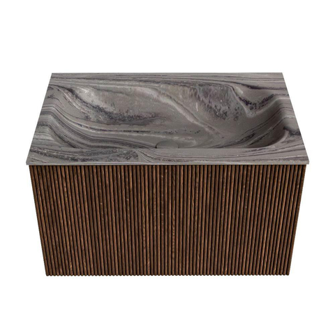 MONDIAZ KURVE-DLUX 70cm badmeubel kleur Walnut met 1 lade en 0 deuren. Wastafel BIG SMALL Midden zonder kraangat Sombra. SW1433638