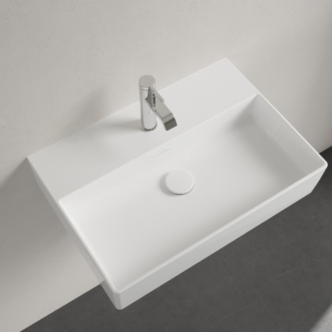 Villeroy & Boch memento 2.0 wastafel - voor handdoekhouders - 60x42cm - zonder overloop - met 1 kraangat CeramicPlus - White Alpine (glans wit) SW358416