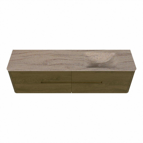Mondiaz CIRO-DLUX Badkamermeubelset - 180x45x50cm - Solid surface wastafel Saba - 1 wasbak Rechts - zonder kraangaten - 4 lades - Dusk SW1533380